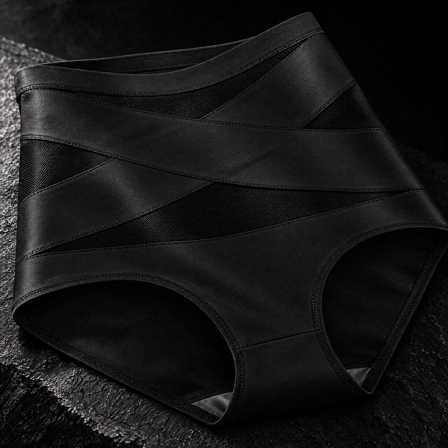 Close-up of the crisscross bands on the black Sculpt Brief